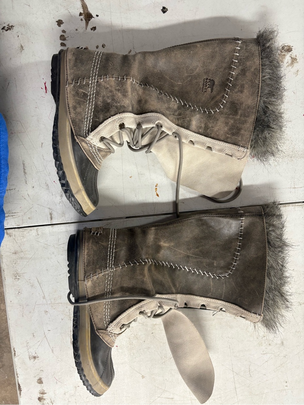 Sorel Brown and Cream Lace-Up Shearling-Trim Winter Boots